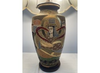 Vintage Japanese Satsuma Pottery Lamp With Figures