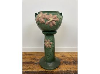 Roseville Art Pottery Jardinere And Pedestal Pink Clematis #667-8