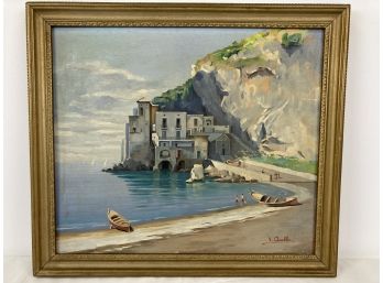 Vittorio Acabbo (20th-C.) Oil Painting On Board S. Italy Coastline (B)