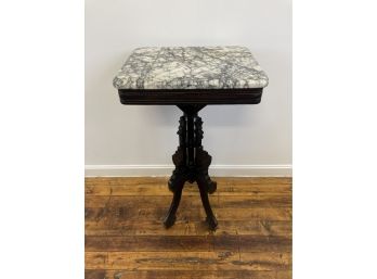 Victorian East Lake Ebonized Wooden Carved Marble Top Side Table