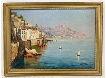 Vittorio Acabbo (20th-C.) Oil Painting On Board S. Italy Coastline