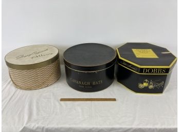 Group Of 3 Vintage Hat Boxes, Dobbs, Cavanagh, Allens