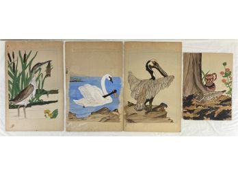 Lot Of 4 Vintage Watercolor Bird Illustrations