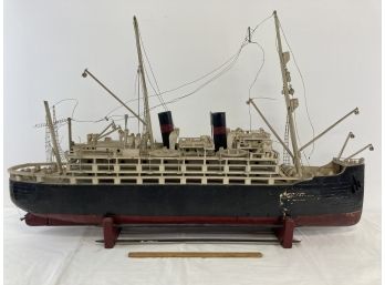 WW1 Era Hand Painted Wooden Ocean Liner Ship Model