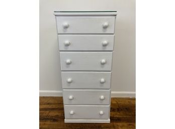 Vintage 6 Drawer Tall Chest In White Paint