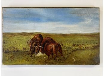 19th Century Oil On Canvas Painting Of A Bull Fight