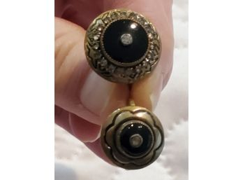 1920s Black Onyx Centered Rhinestone Cocktail Rings