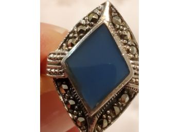 Sterling Silver Marcasite Lapis Lazuli Ring
