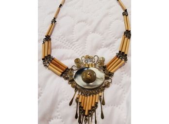 Pipe Bone And Abalone Native American Necklace