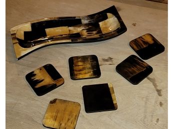 Lacquered Wood Dish & Coasters