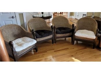 Set Of Four Swan Head Wicker Arm Chairs
