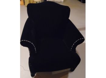 37 X 36 Black Velvet Chair W/ Striped Piping