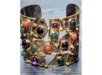 Multi Colored Stone Cuff Bracelet 2.25' Wide