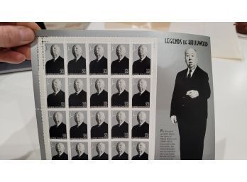 Legends Of Hollywood Alfred Hitchcock  Complete Stamp Sheet - Profile Cutout On Each Stamp