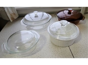 Glass Round Bakeware - Brown Lid Has Chip