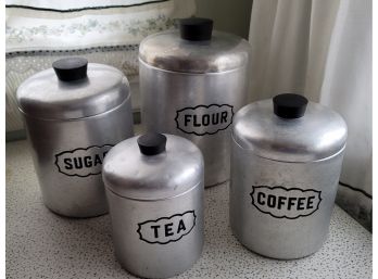Mid Century Aluminum Canisters From Italy Flour Bottom Has Dent