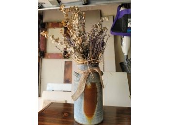 Galvanized Pail With Dried Flowers