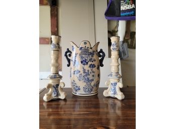 Vase And Matching Candle Sticks