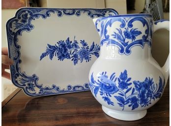 Tiffany Delft Pitcher And Tray