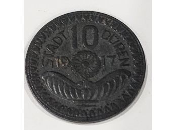 1917 German Stadt Duren 10 Pfennig