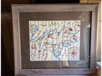 Framed Vintage Map Of The East Embroidery  - 20 X 24