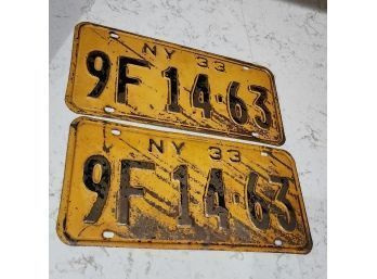 1933 NY License Plates Pair