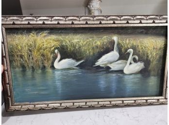22 X 12 Original Oil Swans By Ruth Sellgren