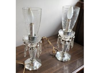 2 - 14' Vintage Glass Lamps - Missing One Drop