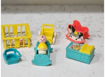 Vintage 1970s Fisher Price Nursery Set With Baby