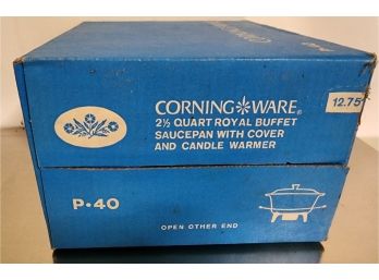 New Sealed- Corningware 2.5qt Royal Buffet Saucepan W/ Cover  & Candle Burner