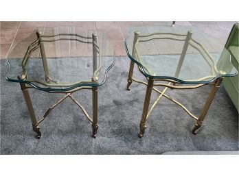 Pair Of Glasses Topped End Tables