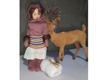 Flocked Deer And Doll