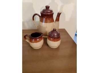Earthen Ware Teapot Creamer And Sugar