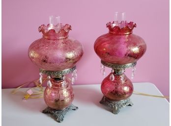 Pink Crackle Glass Lamps