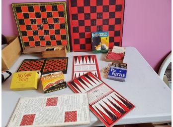 Collection Of Vintage Chess, Checkers And Puzzles