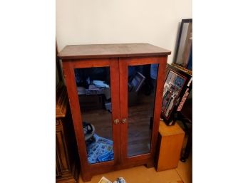 Antique Record Cabinet With Blue Mirrors On Front