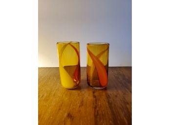 2 Thick Amber Glasses With Pontil Marks