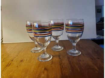4 Striped Wine Glasses