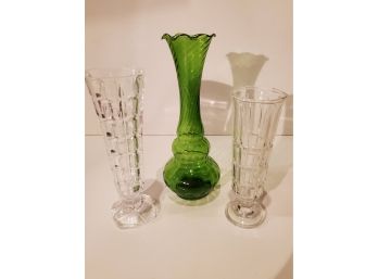 3 Glass Vases 8' Tallest