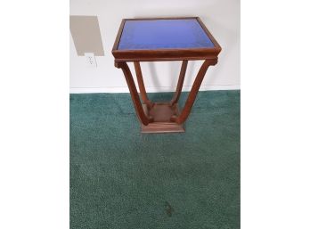 Vintage Side Table With Art Deco Blue Mirrored Top