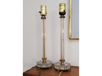 Pair Of Vintage Glass Candlestick Lamps- 13'