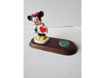 1970s Lefton Bisque Minnie Mouse On Wood Stand