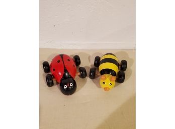 2 Wooden Baby Rolling Bugs - Nice Condition