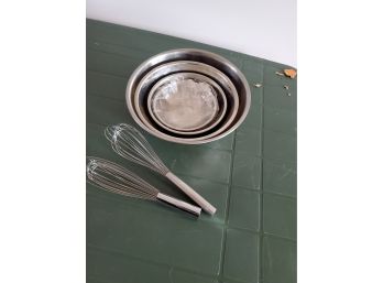 Stainless Mixing Bowls And Whisks
