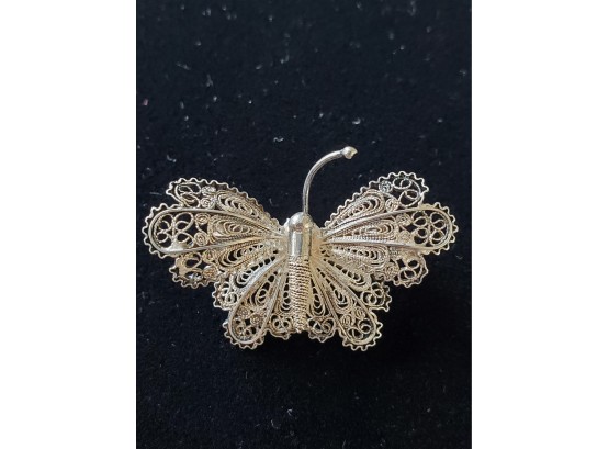 Italy 800 Silver Filigree Butterfly Pin - Missing One Antennae