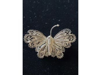 Italy 800 Silver Filigree Butterfly Pin - Missing One Antennae