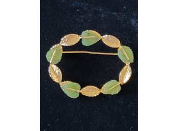 Oval Jade Leaf Pin 1.75' Wide
