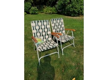 2 Vintage Outdoor Aluminum Chairs With Extra Webbing