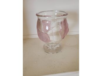 Glass Vase With Pink Roses - French- 6.25' Tall