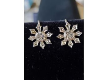 Sterling Screwback Marcasite Snowflake Earrings